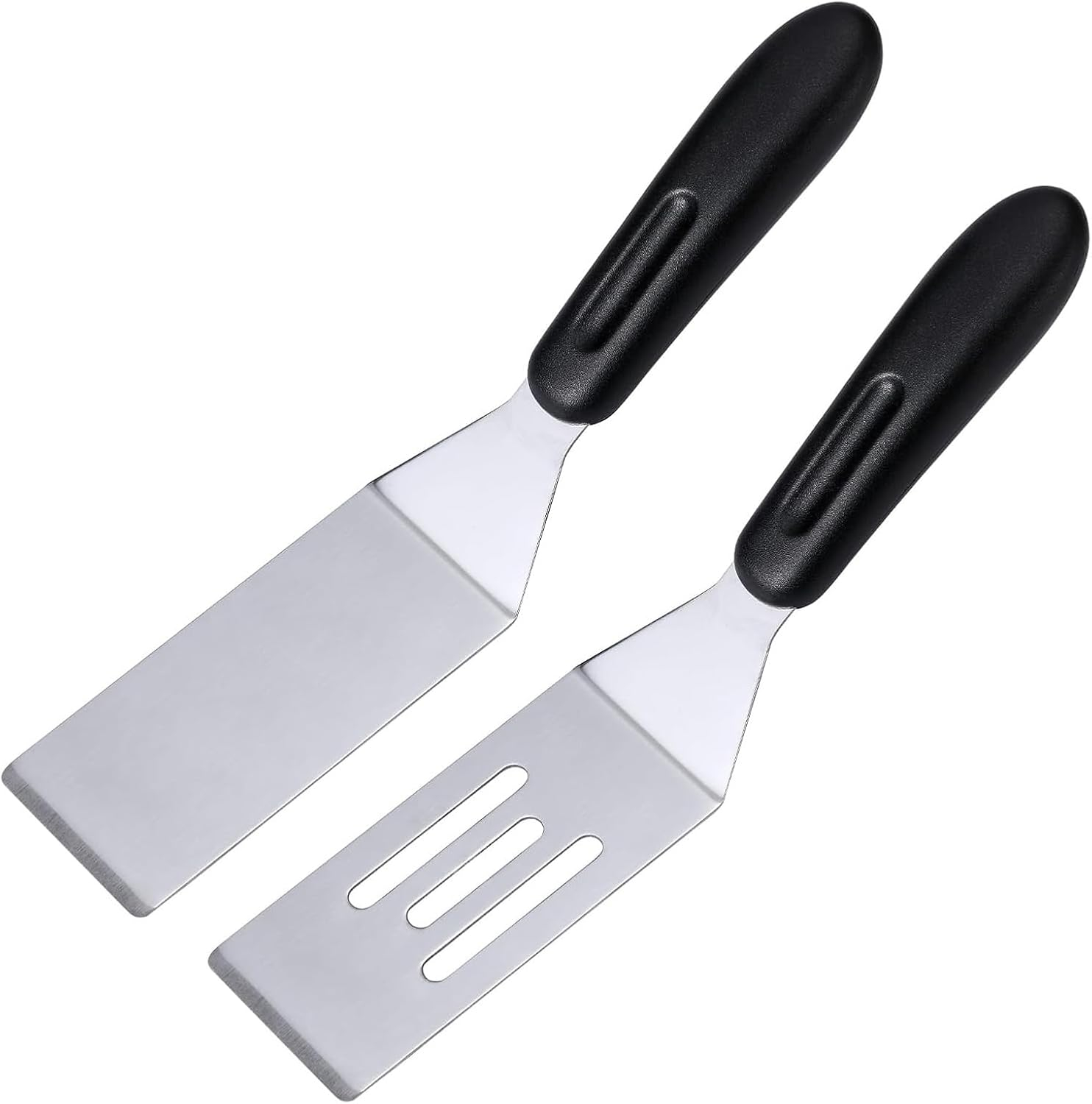 2 Pieces Small Spatula Set, Stainless Steel Mini Serving Spatula for Kitchen Use, Flipping or Cooking for Brownie, Cookie, Lasagna, Pancakes & Cake(Black+Silver)