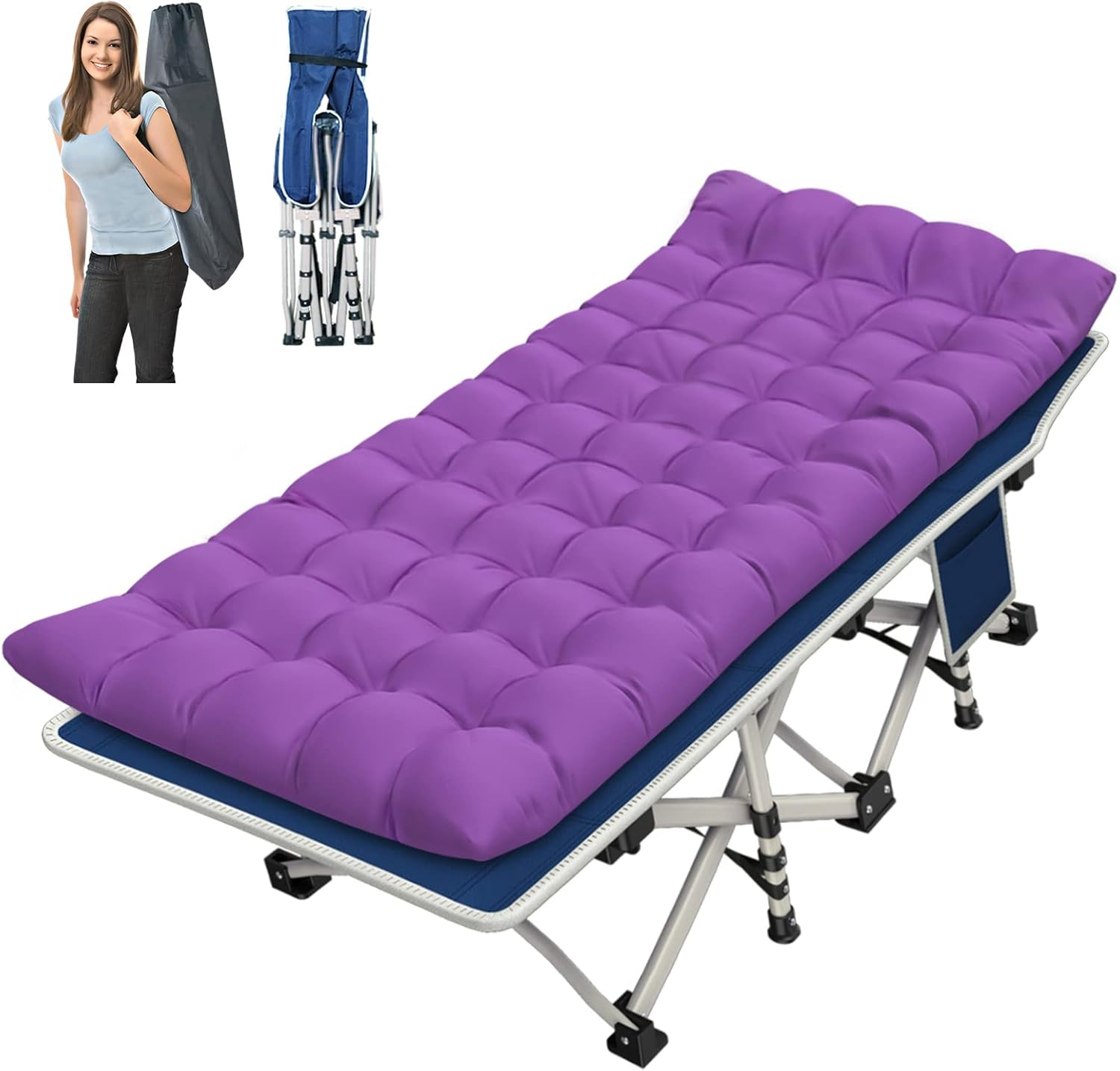 Cot, Camping Cot with Comfortable Thick Pad Cots for Sleeping Heavy Duty Camping Bed Folding Cot Double Layer Oxford with Carry Bag for Home Nap Outdoor Travel