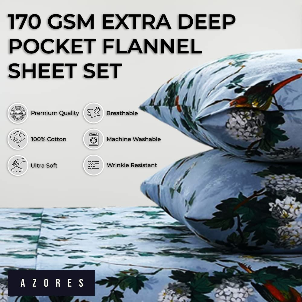 Azores Home Celina Flannel Floral Sheet Set