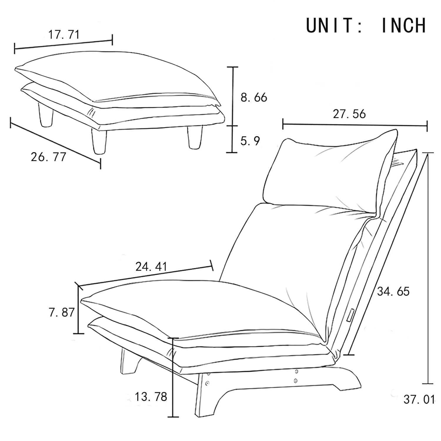 F&A LOVING Indoor Japanese Style Chaise Lounge Sofa Chair Floor Gaming Chair Lazy Sofa for Reading Game Meditating Adjustable Positions with Ottoman for Living Room, Bedroom, Balcony