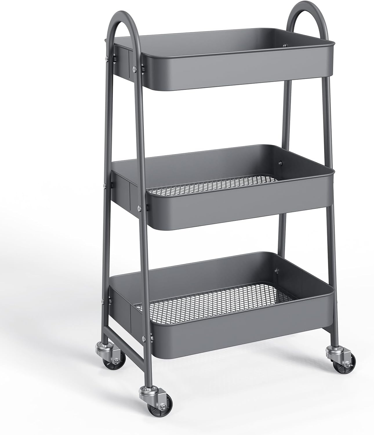 Green Metal 3-Tier Rolling Utility Cart with Lockable Wheels