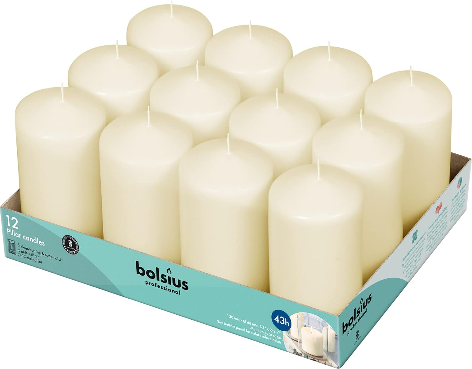 Bolsius Ivory Pillar Candles 2.75x5" Long Unscented 12 Pack for Wedding, Home, Party Decor, Dinner | 43 Hours Long Burning Smokeless and Dripless Candles