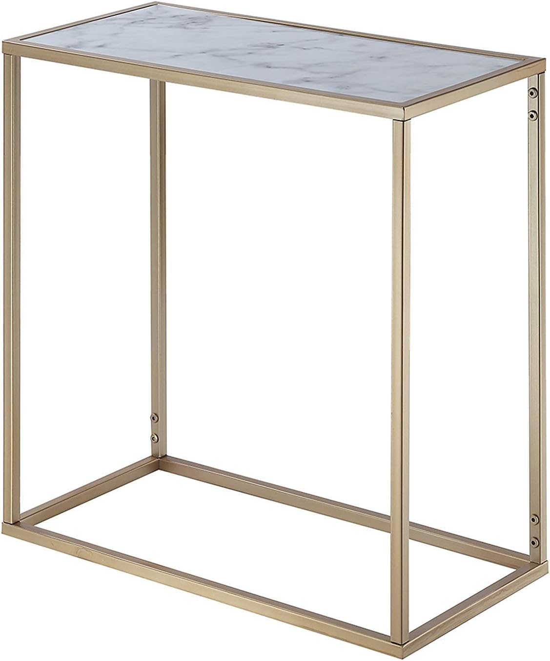 Convenience Concepts Gold Coast Faux Marble Chairside Table in Gold Metal Frame
