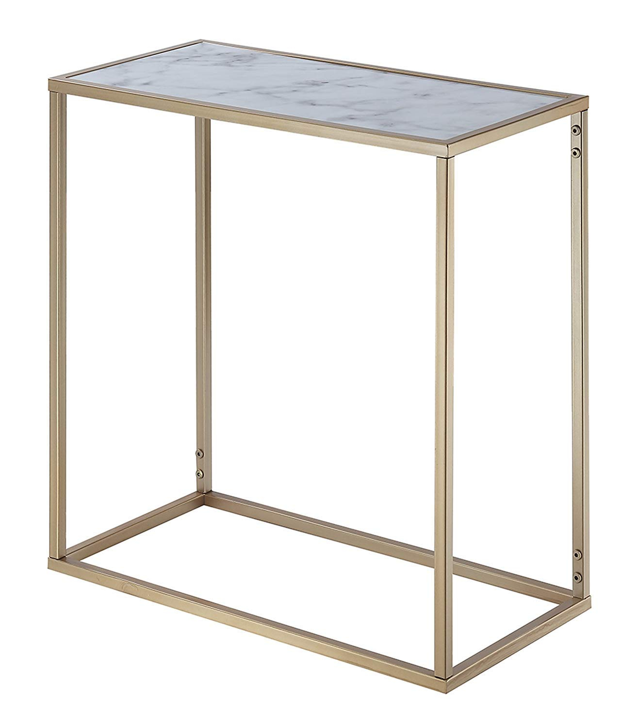 Convenience Concepts Gold Coast Faux Marble Chairside Table in Gold Metal Frame