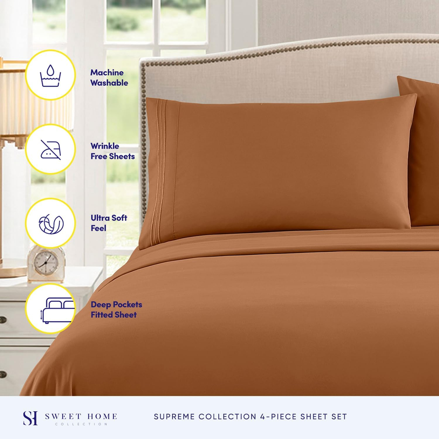 Sweet Home Collection 1800 Series Bed Sheets - Extra Soft Microfiber Deep Pocket Sheet Set - Mocha, Queen