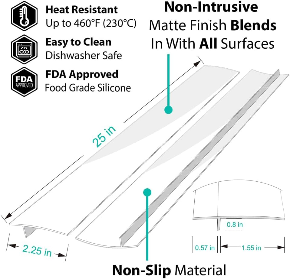 Stove Counter Gap Cover, Kitchen Silicone Oven Gap Filler – 25 Inches Countertop Strips Gap Guard, Easy to Clean (White)