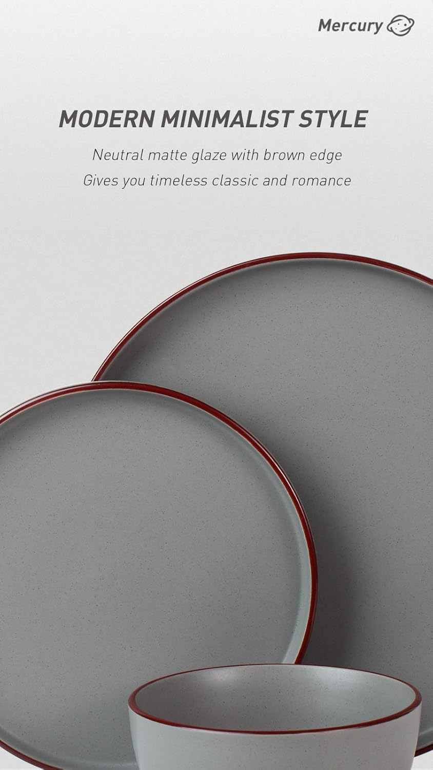 Famiware Mercury Plates and Bowls Sets, 12 Pieces Stoneware Dinnerware Sets, Dishes Set for 4, Microwave and Dishwasher Safe, Dark Grey