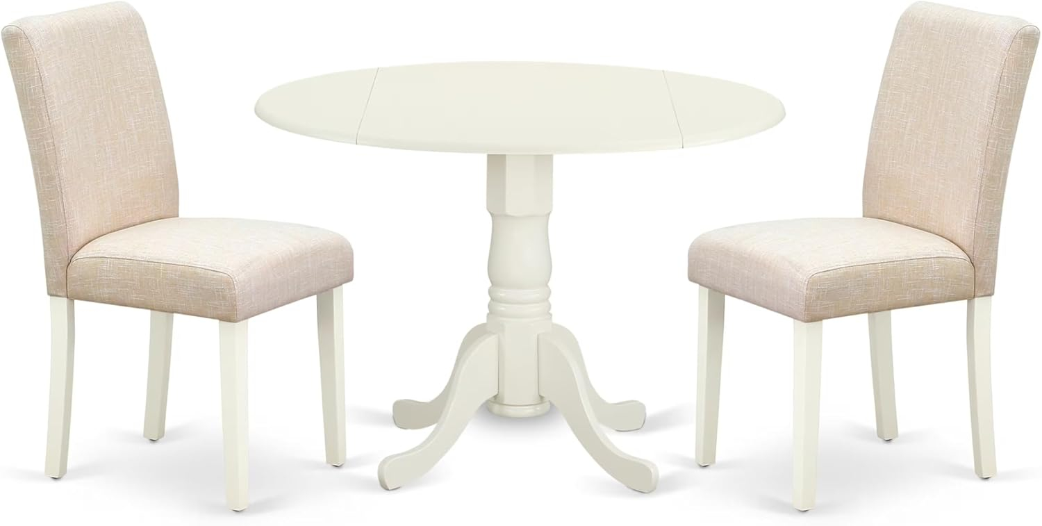 East West Furniture Dublin 3-piece Wood Dining Set with Linen Seat in White