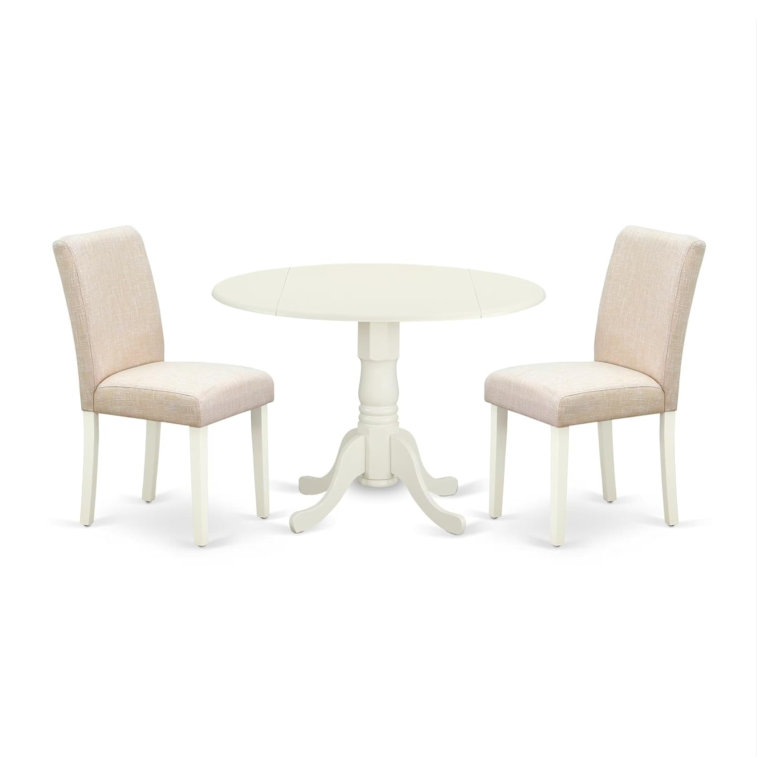 East West Furniture Dublin 3-piece Wood Dining Set with Linen Seat in White