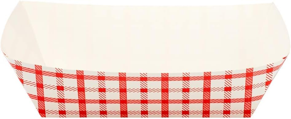 Karat [3 lb - 500 Pack] Paper Food Boat, White and Red Nacho Tray (FP-FT300G)