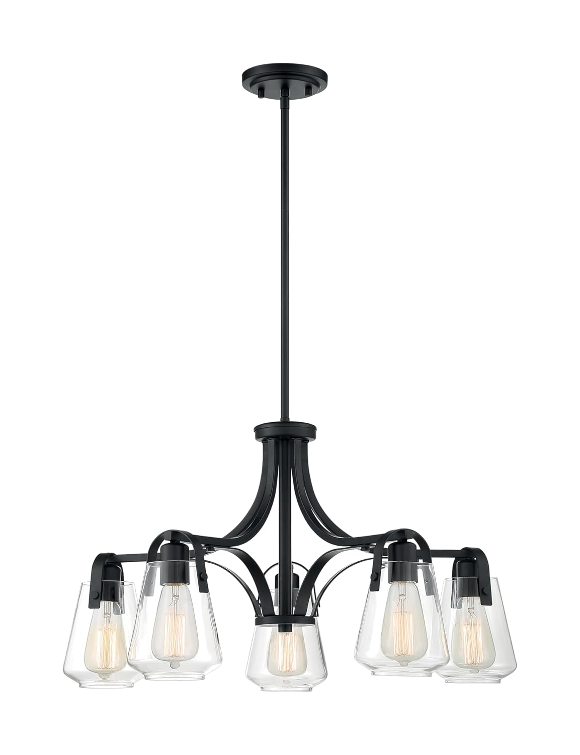Skybridge Matte Black 5-Light Chandelier with Clear Glass Shades