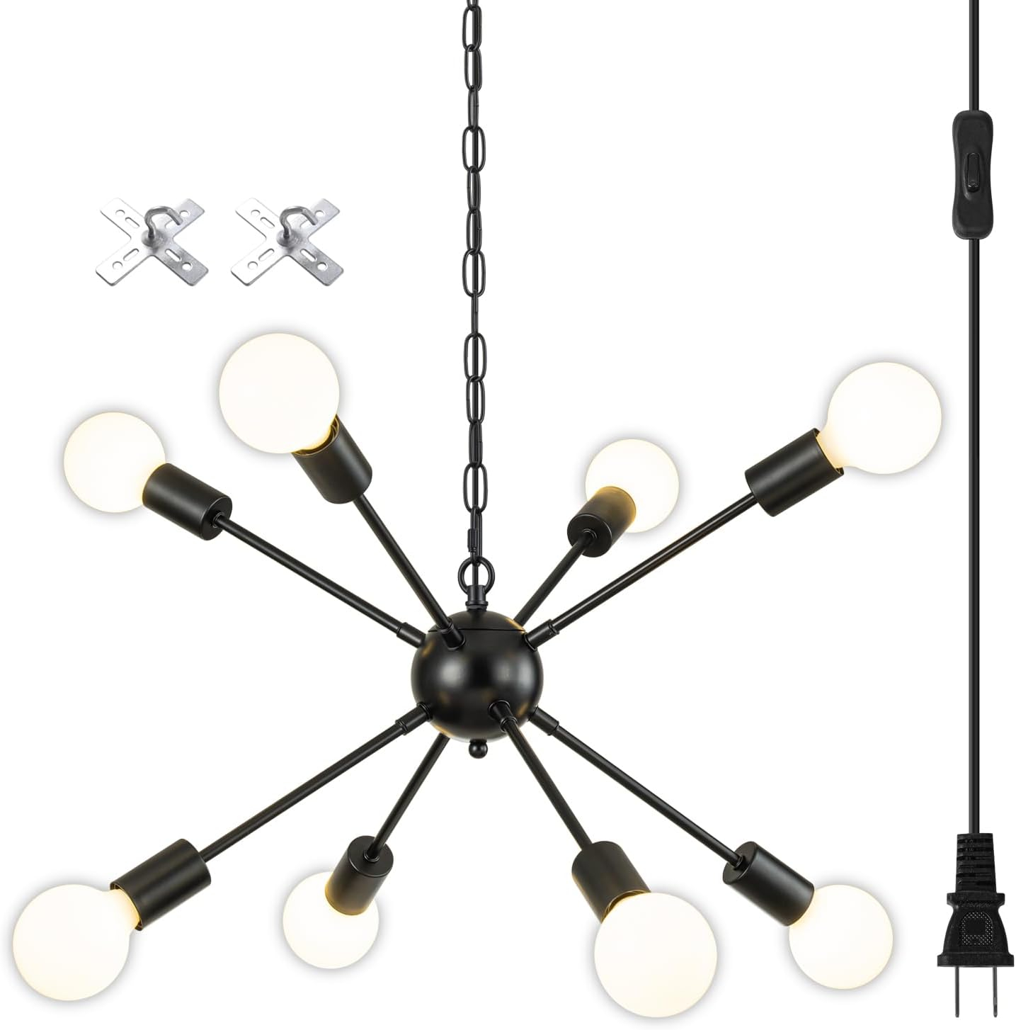 SineRise Sputnik Chandeliers Black, 8 Lights Modern Sputnik Lighting Fixture with Adjustable Height for Dining Room, Living Room, Kitchen, Bedroom and Hallway