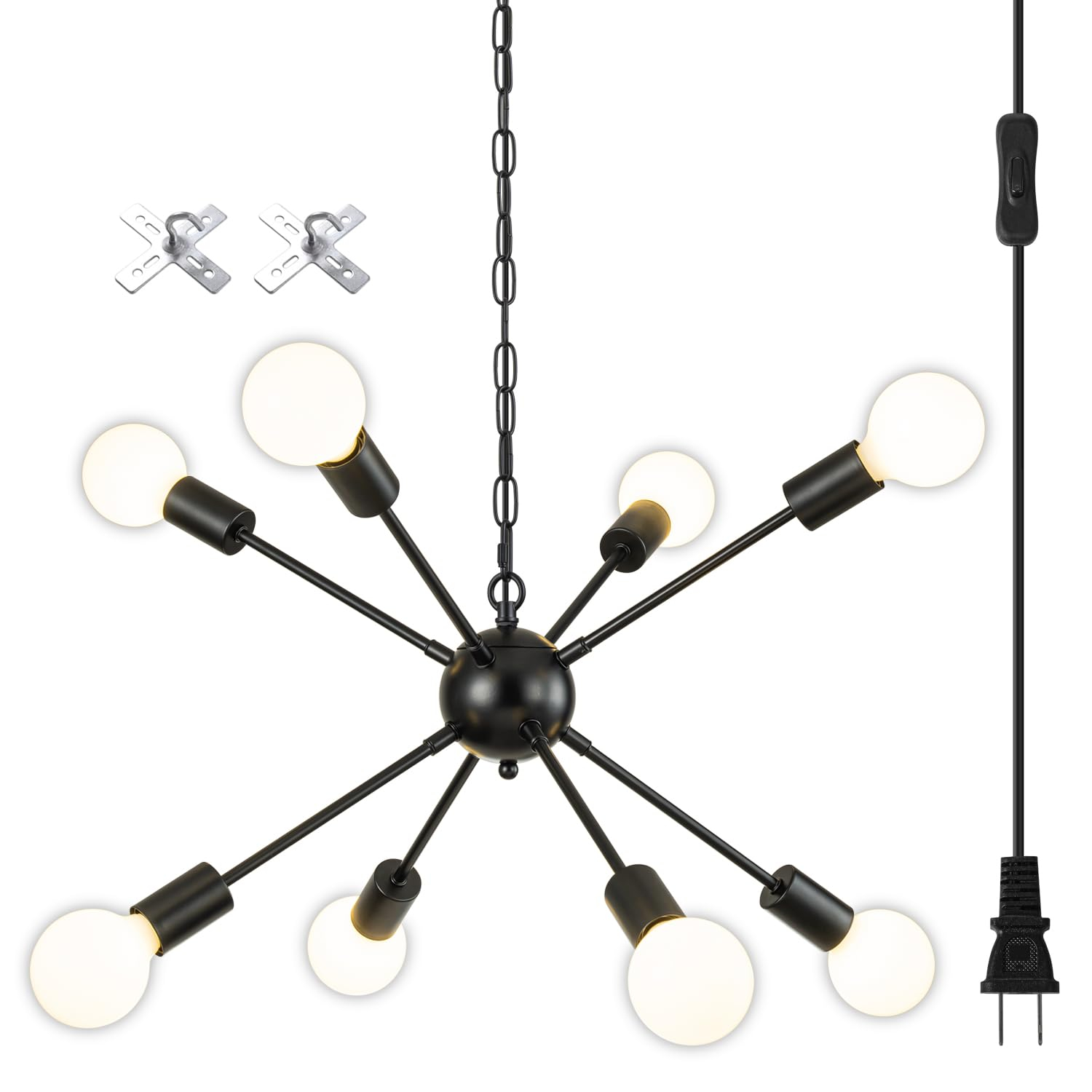 SineRise Sputnik Chandeliers Black, 8 Lights Modern Sputnik Lighting Fixture with Adjustable Height for Dining Room, Living Room, Kitchen, Bedroom and Hallway