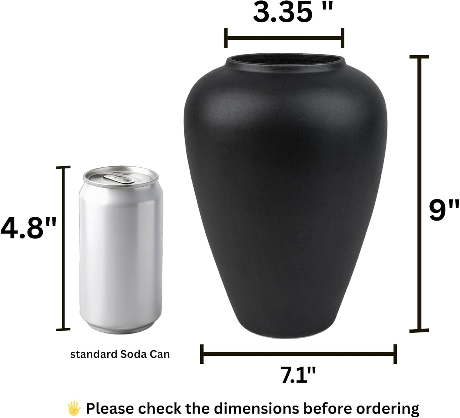 Ceramic Faded Black Vase Home Decor, Flower Vase Modern Trendy Faded Black, Minimalist Farmhouse Table Gift CuteTall Vintage Bookshelf Dining and Coffee Table Decor,Size 9" (23cm) 1pack