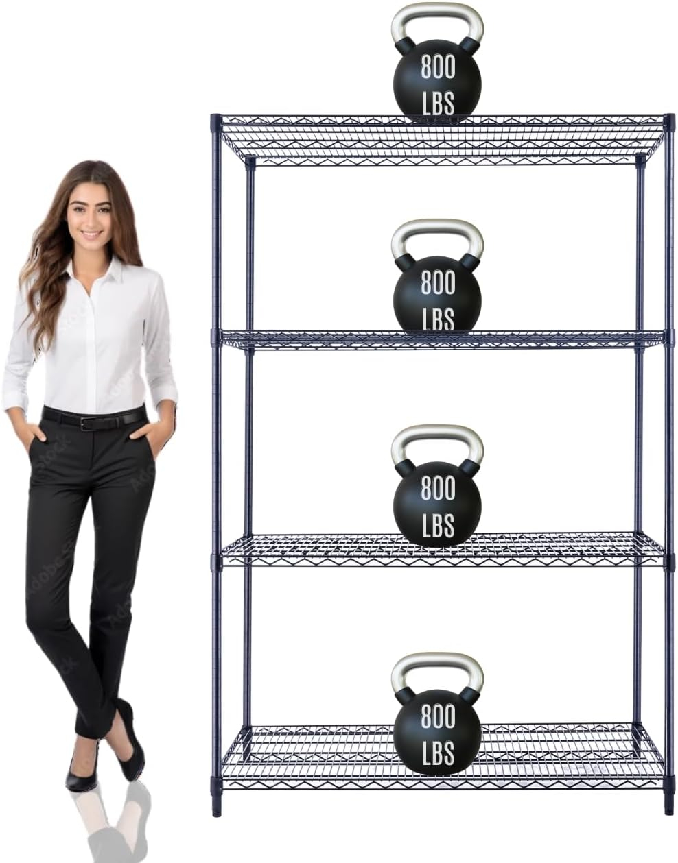 48"x24"x72" Prime Heavy Duty Black 4-Tier Wire Shelving NSF 3200 LBS MAX Capacity Storage Rack for Commercial, Hospital, School, Garage, and Kitchen Uses (with Wheels)