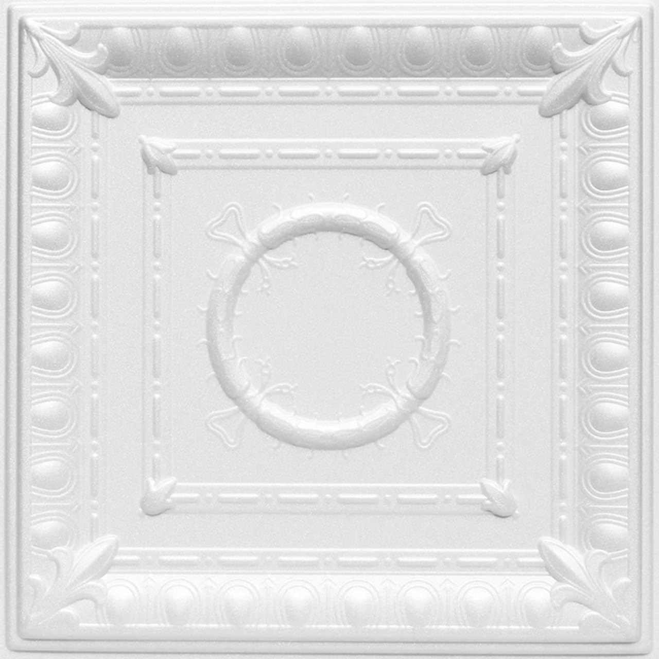 À LA MAISON CEILINGS R47 Romanesque Wreath Foam Glue-up Ceiling Tile (128 sq. ft./Case), Pack of 48, Plain White