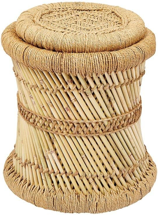 Natural Bamboo Round Woven Accent Stools, Set of 2