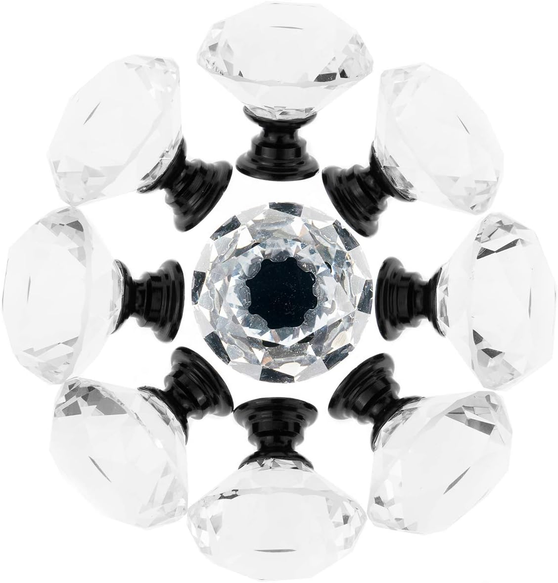 YourGift 12 Pack Drawer Knobs Diamond Shaped Crystal Glass 30mm Cabinet Knobs Pull Handles (Black)