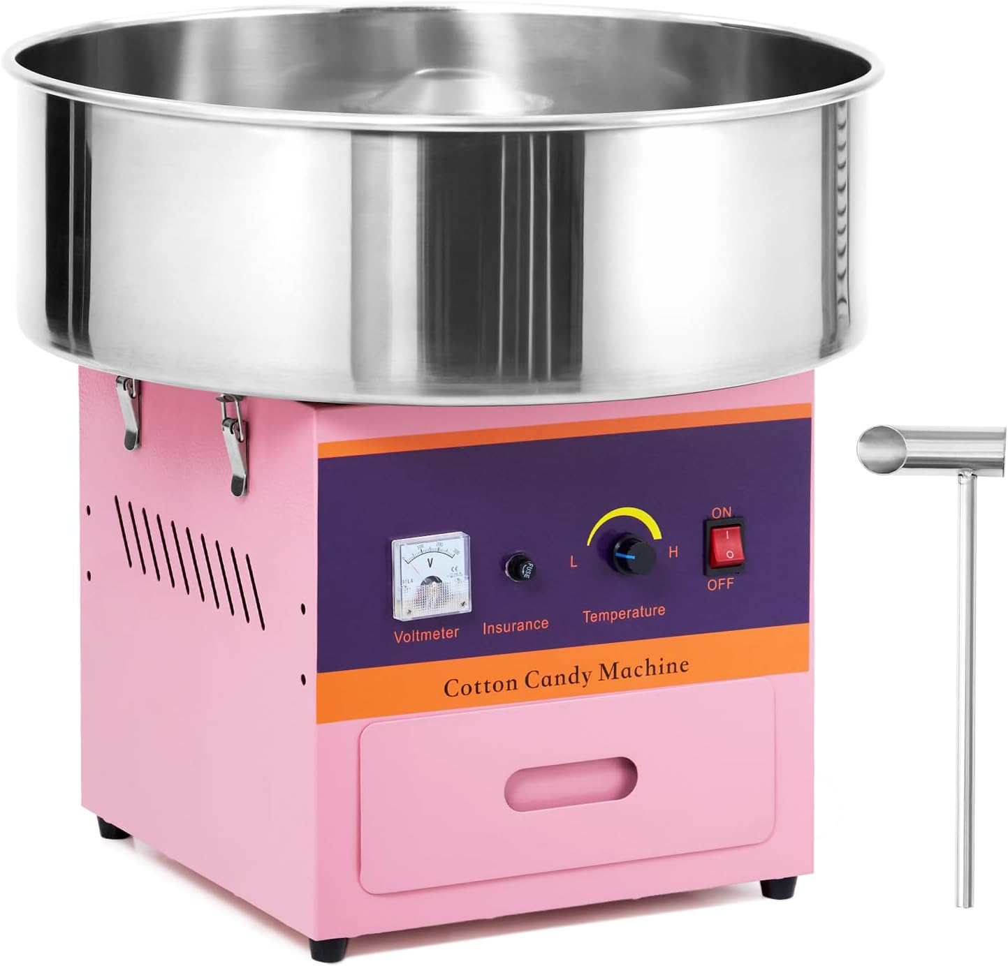 Pink Stainless Steel Commercial Cotton Candy Machine with Storage Drawer