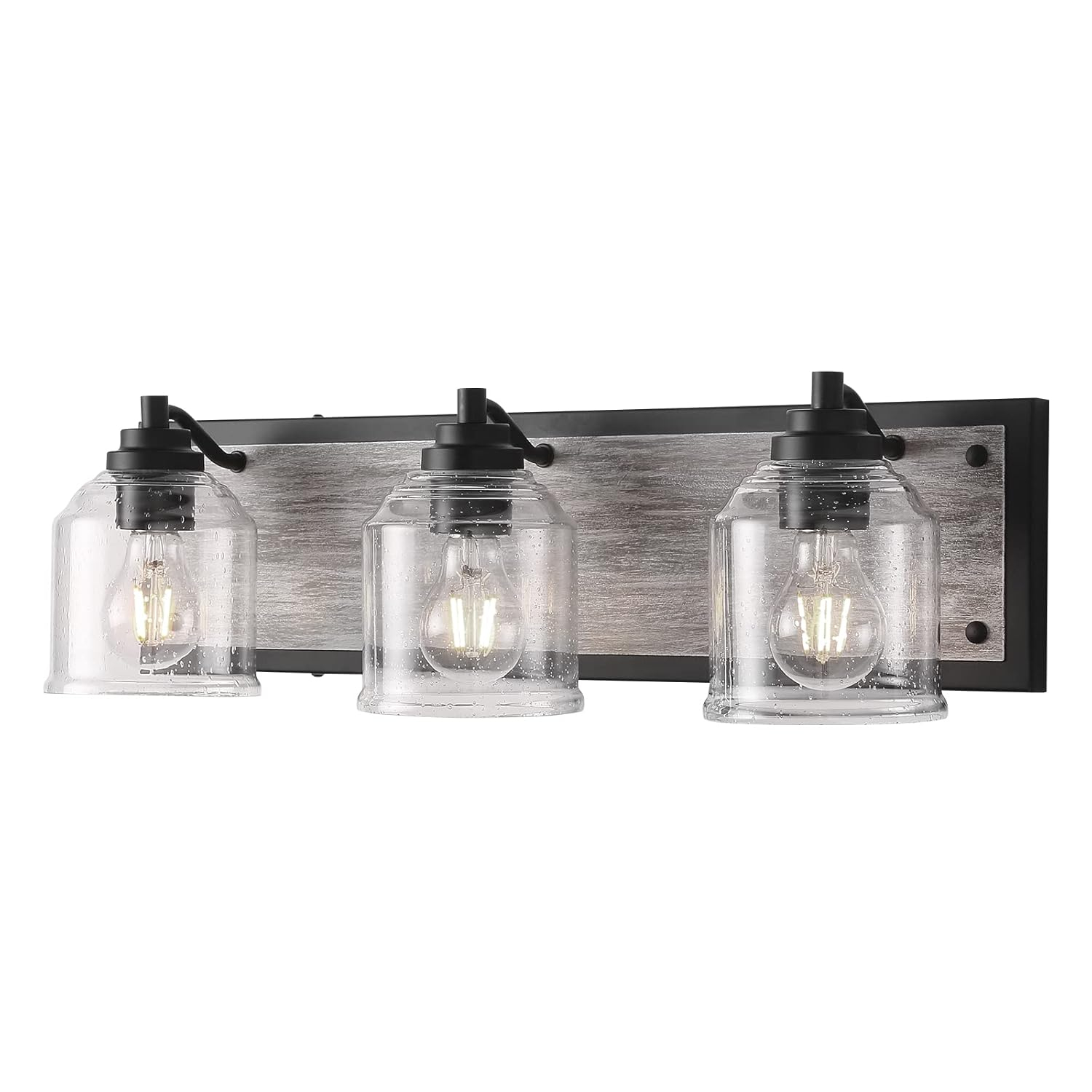 Vanity Lights for Bathroom Large 23", Farmhouse Rustic Vanity Light with Bubble Glass Shades, Black 3 Light Bathroom Lighting Fixtures Over Mirror, Bath Wall Sconce Home Decor