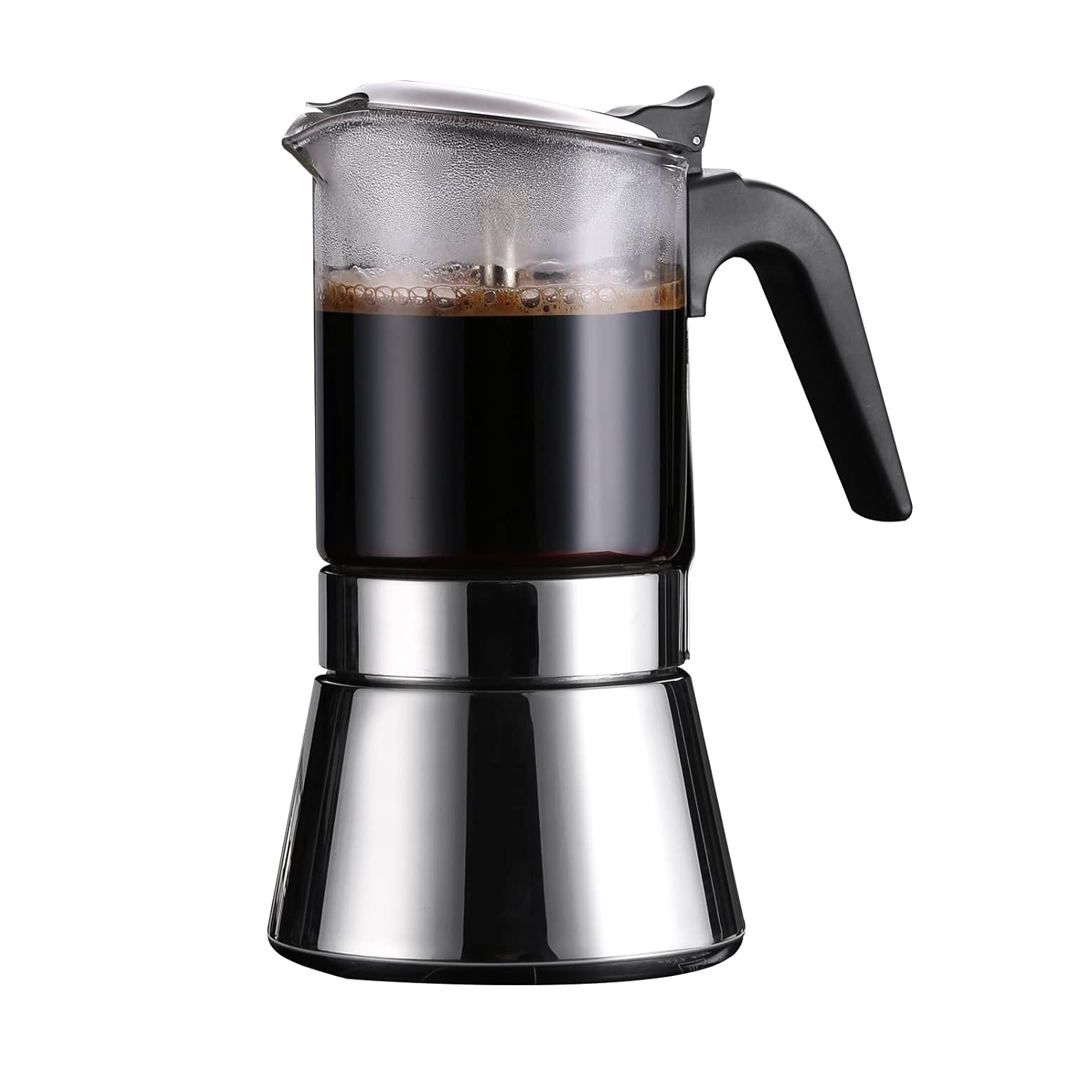 Induction Moka Pot, Crystal Glass-top & Stainless Steel Stovetop Espresso Maker,Classic Italian coffee maker (160ml)