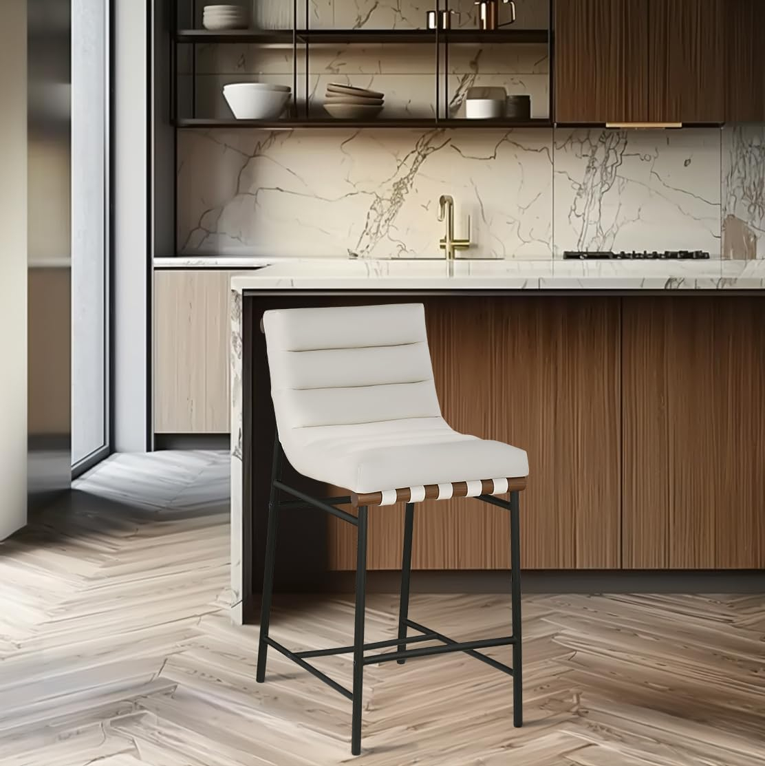 Meridian Furniture Burke Cream Faux Leather Counter Stool