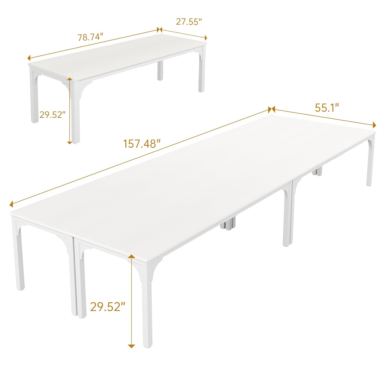 13FT Conference Table, Super Sturdy Large Rectangle Meeting Seminar Table for 16 Person, Long Business Tables, 4 Pcs White