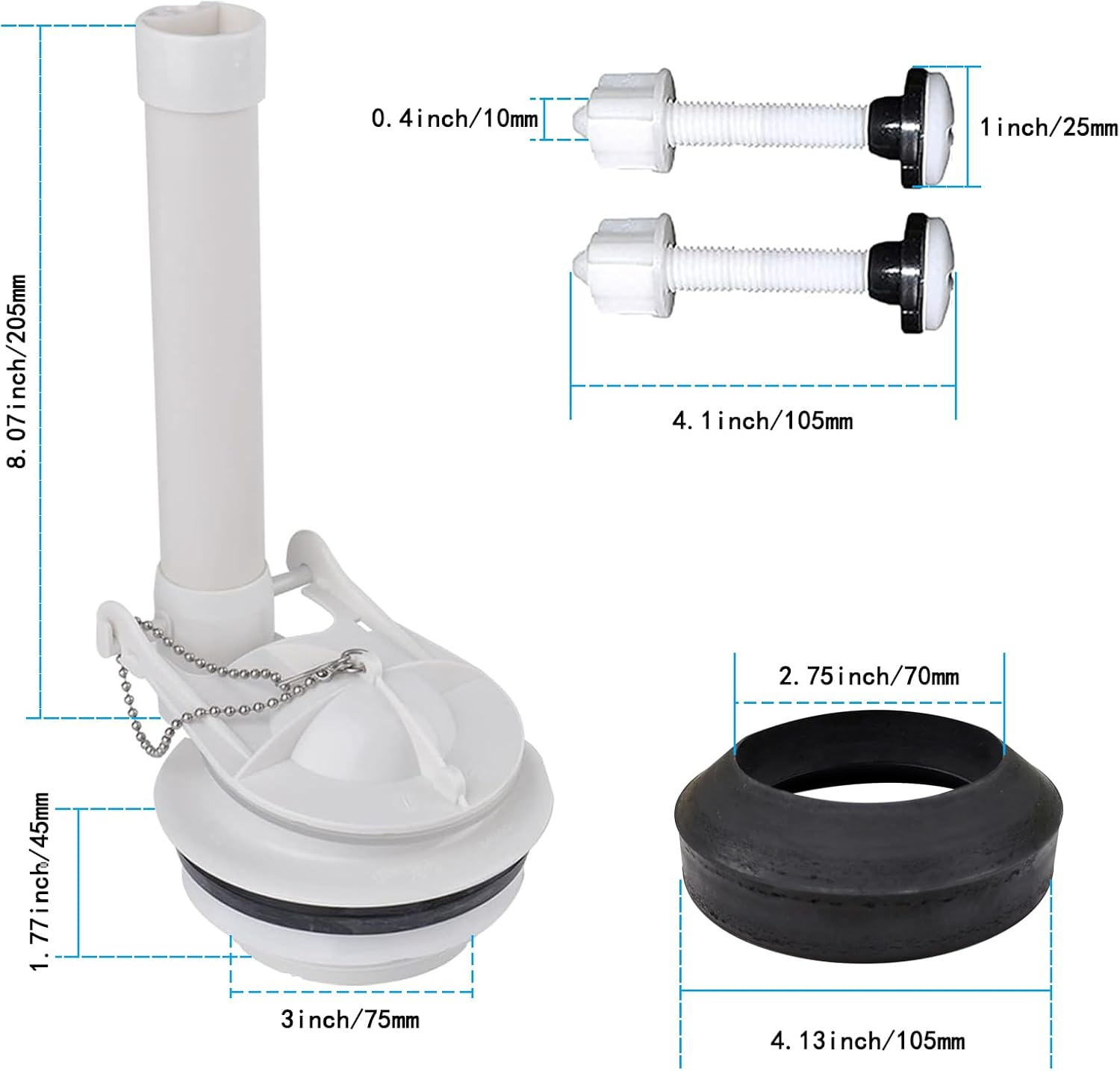 3-Inch Toilet Flush Valve Replacement 2-piece Toilet Tank Parts with Gasket and Bolts Fit for American Standard 738921-100.0070A Easy to Install High Performance Water-Saving