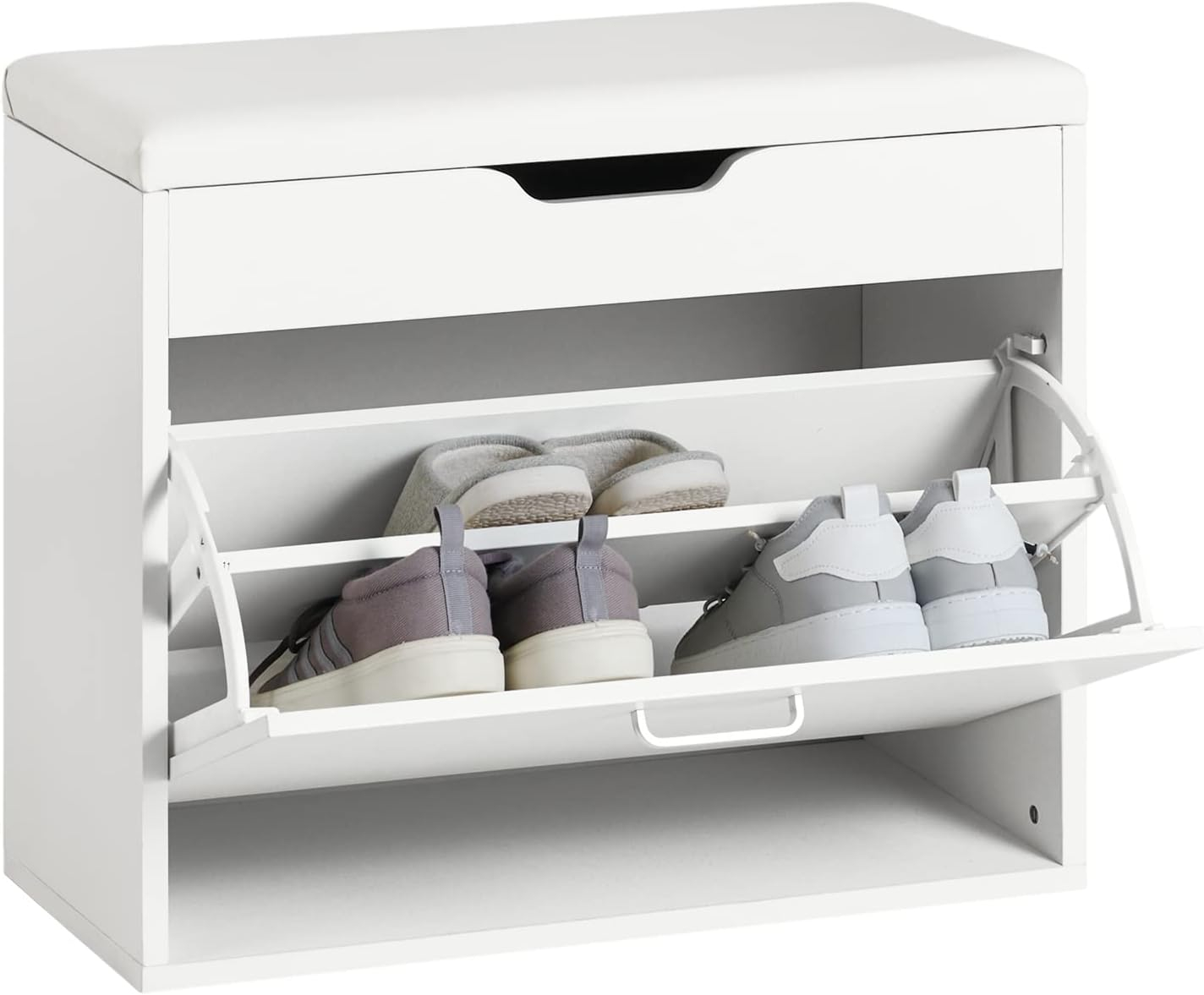 SoBuy Small Shoe Bench, Narrow Shoe Cabinet with Folding Padded Seat, Small Space Shoe Rack, White, FSR95-W