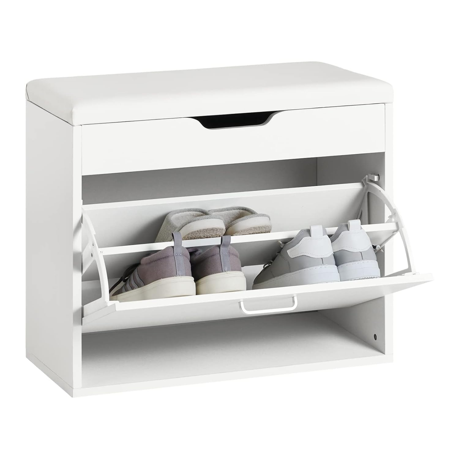 SoBuy Small Shoe Bench, Narrow Shoe Cabinet with Folding Padded Seat, Small Space Shoe Rack, White, FSR95-W