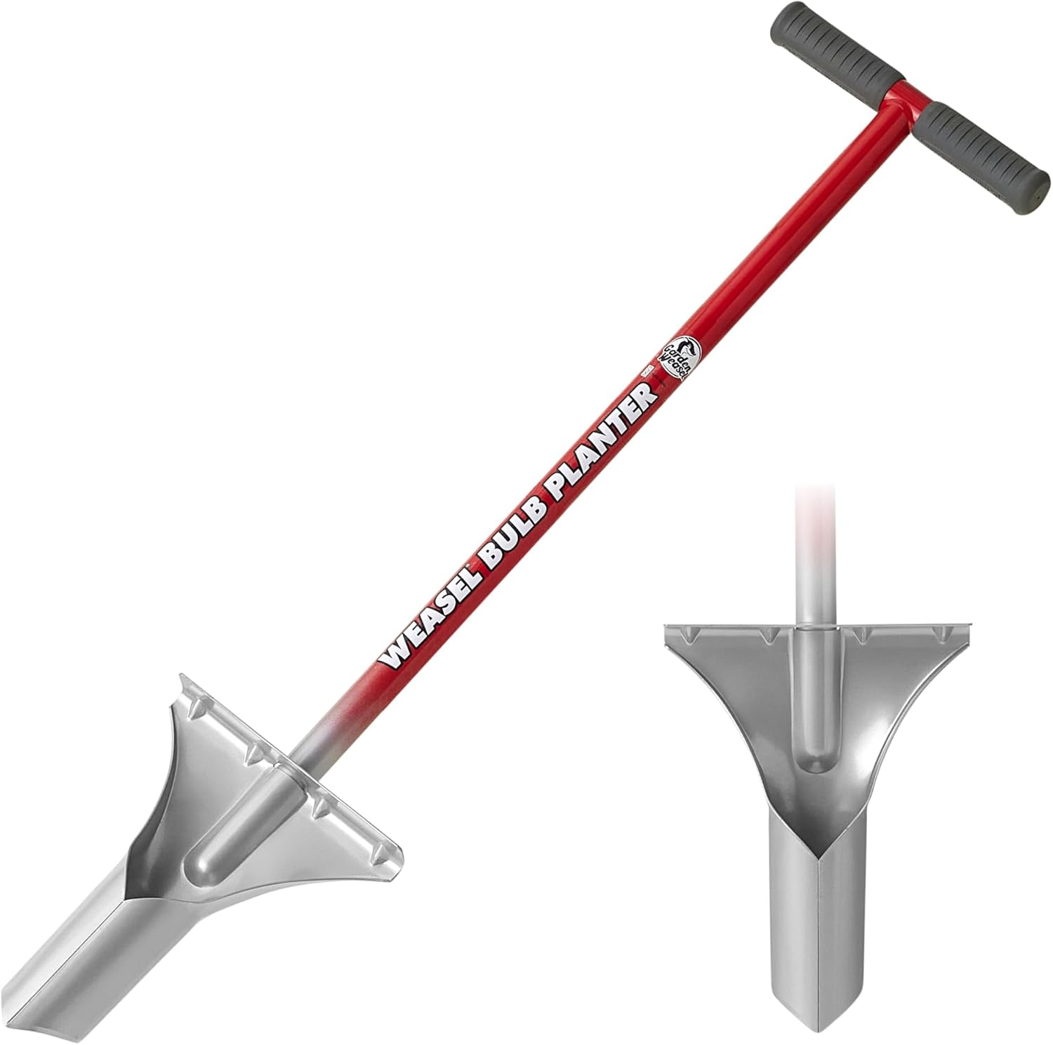 Red and Silver Carbon Steel Long Handle Bulb Planter