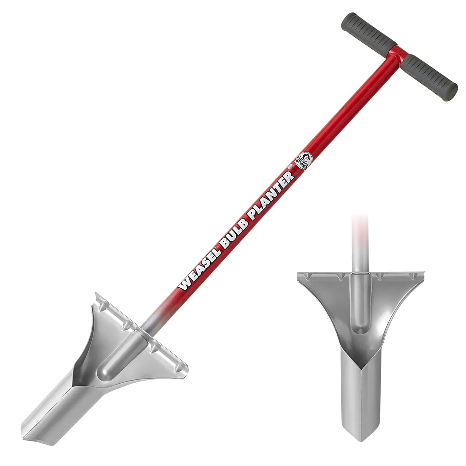 Red and Silver Carbon Steel Long Handle Bulb Planter