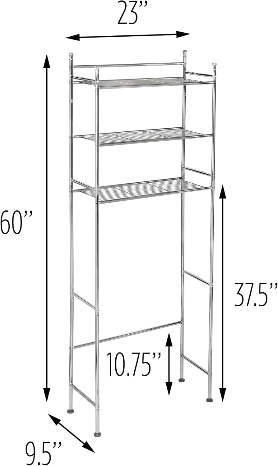 Honey-Can-Do BTH-05079 3-Tier Metal Bathroom Shelf Space Saver, 9.45 x 22.83 x 59.84, Chrome