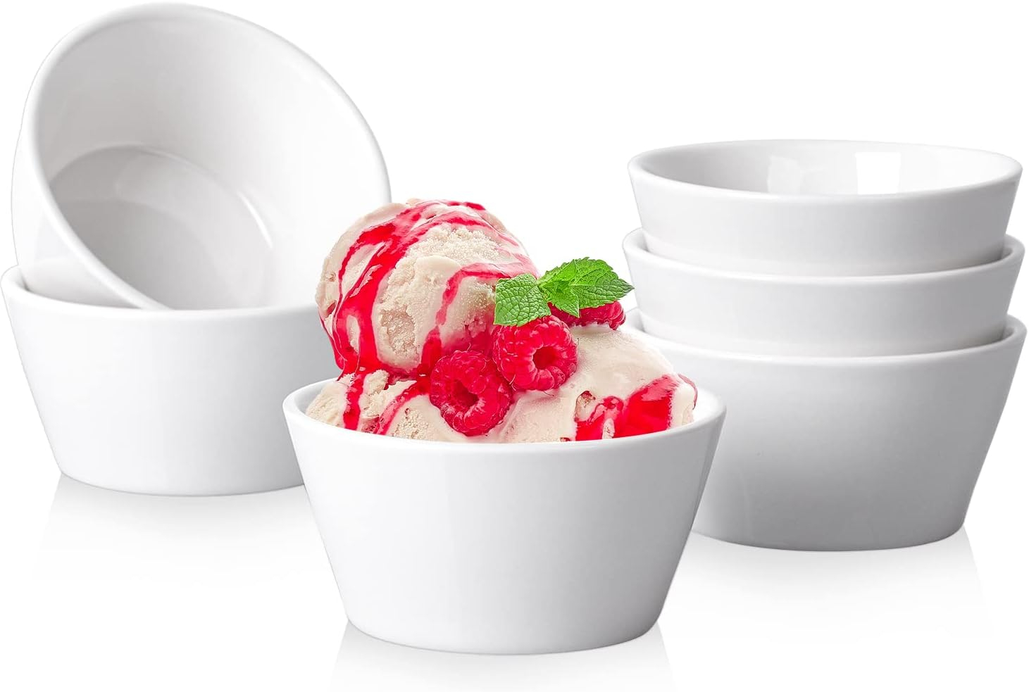 White Porcelain 8 Oz Stackable Dessert Bowls, Set of 6