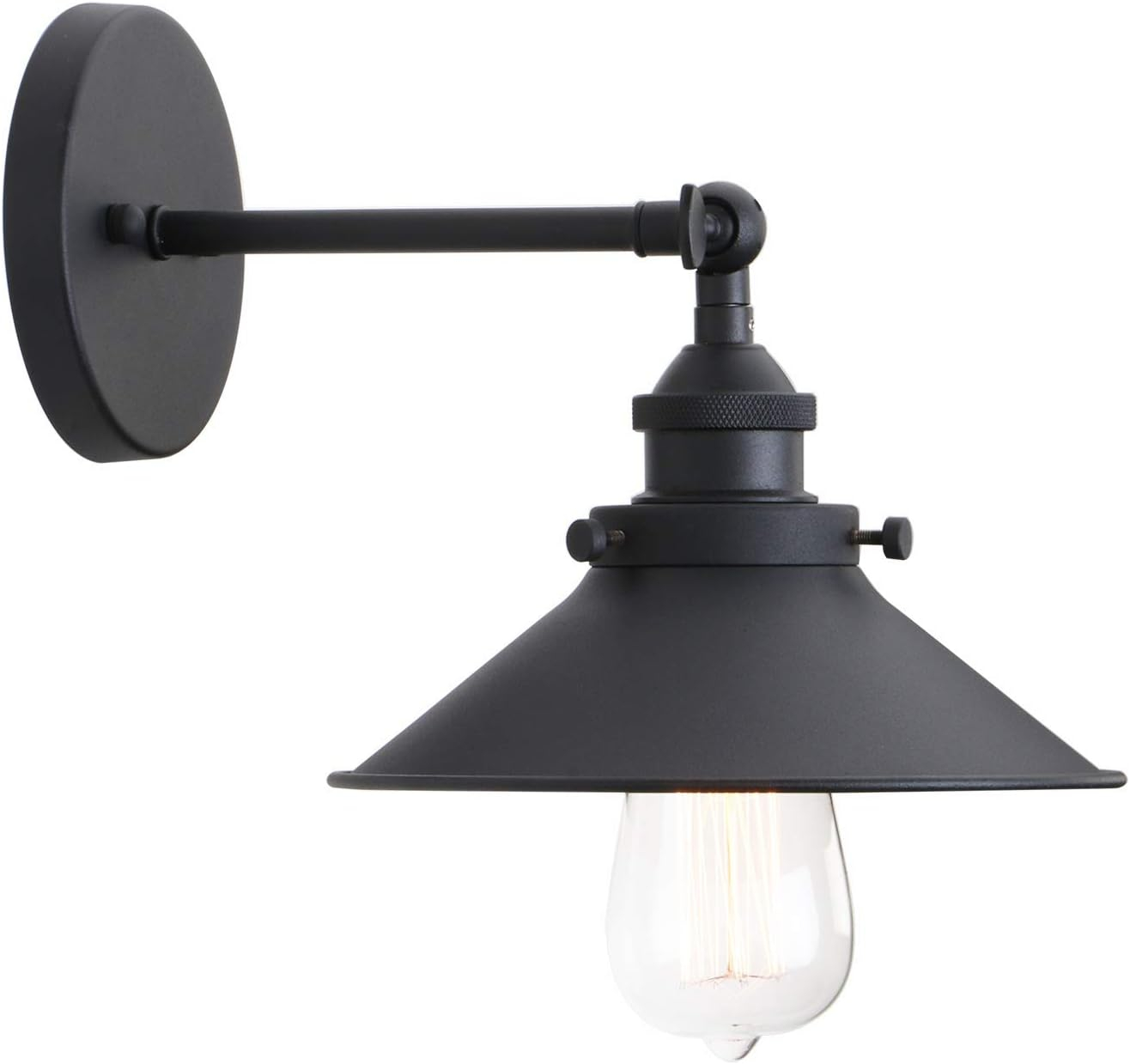 PERMO Vintage Industrial Metal Wall Sconce Lighting 180 Degree Adjustable Wall Lamp (Black)
