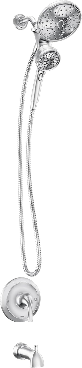 Moen Engage Magnetix Chrome Multi-Function Handshower and Rainfall Shower Head Trim Combo with Shower Handle, Tub Spout, Metal Hose, and Valve, 82304