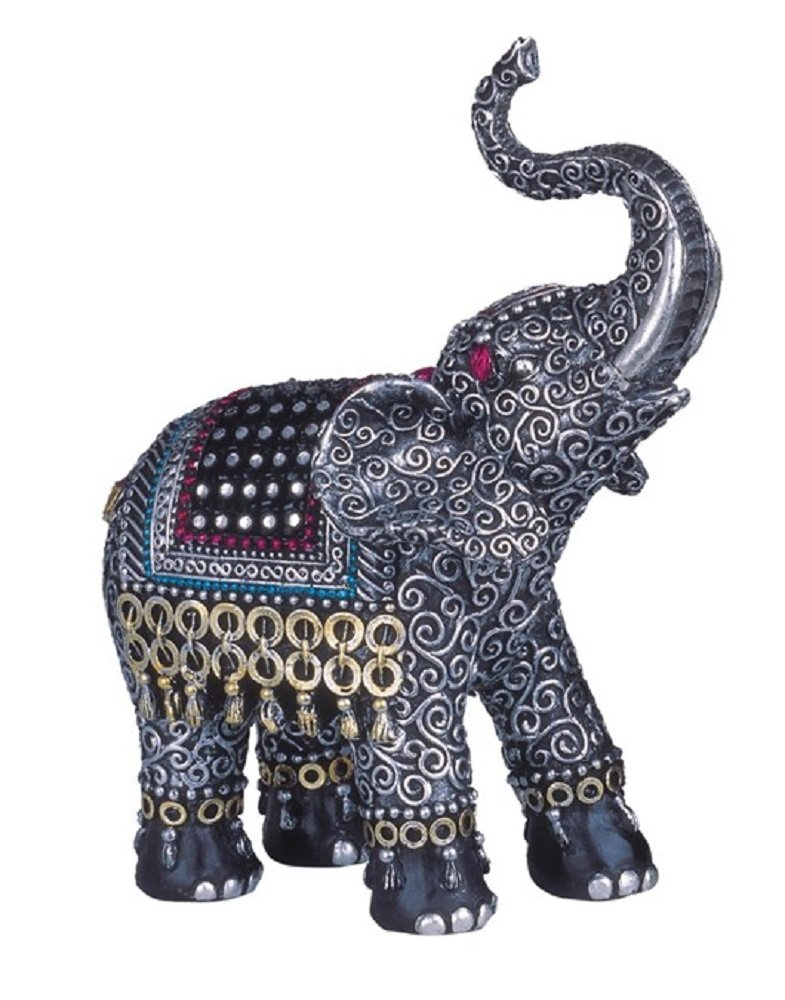 George S. Chen Imports SS-G-88051 Black Thai Elephant With Trunk Raised Collectible Figurine Statue