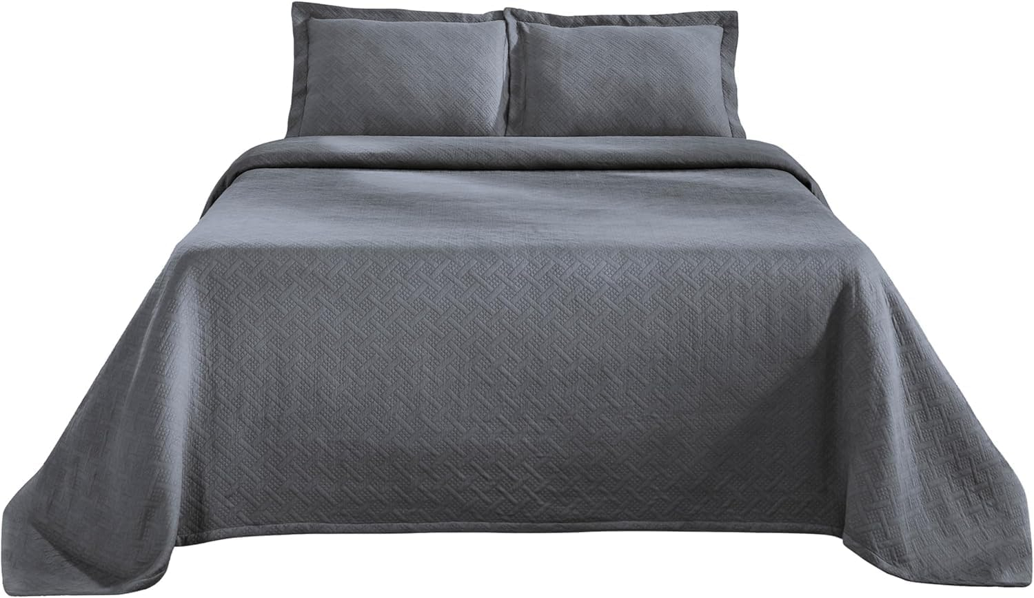 Superior Basketweave Cotton Decorative Bedspread and Sham Set, Queen, Gray