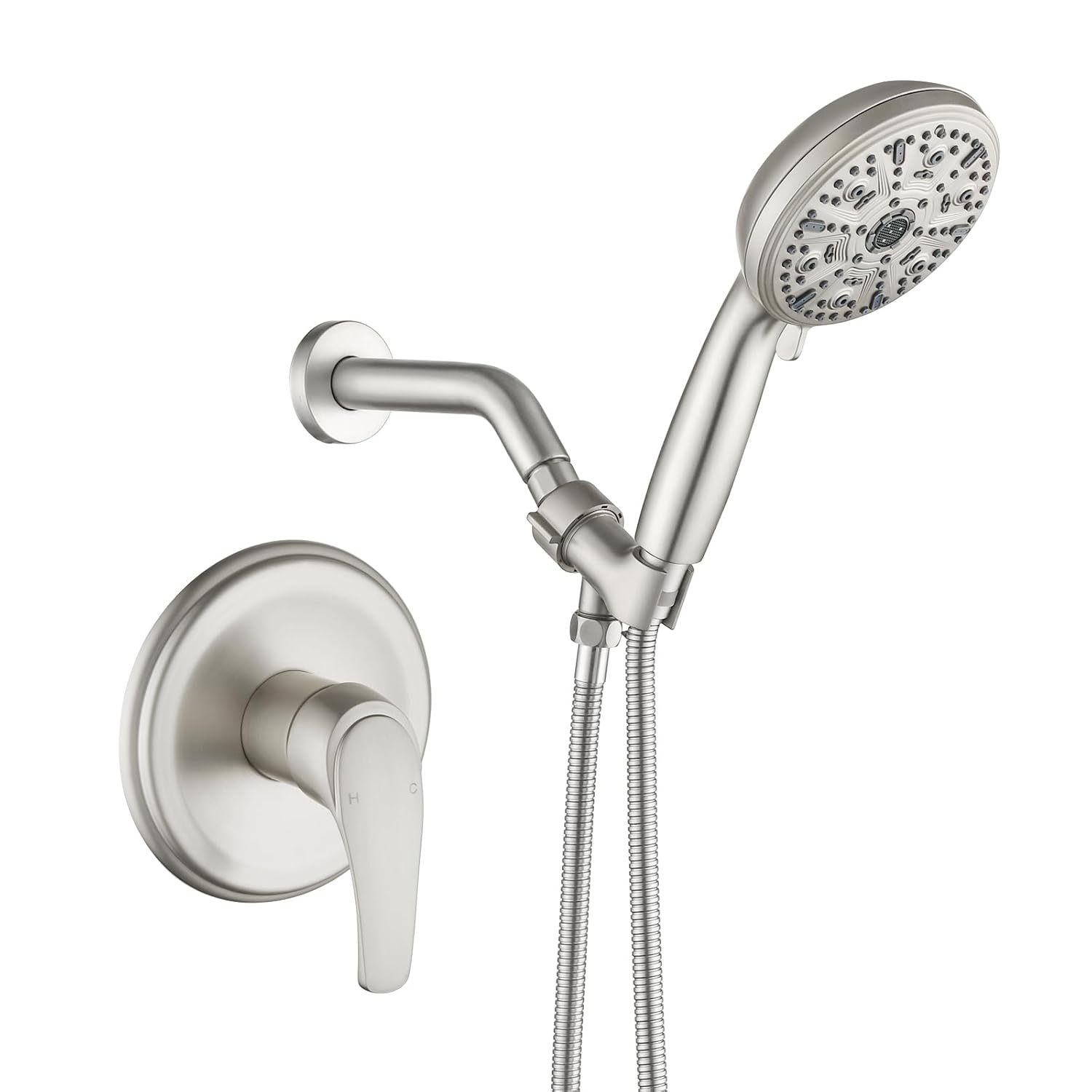 Single-Handle Shower Faucet Set Shower Kit with Valve Shower Trim Kit with 10 Spray Handheld Shower Head System Shower Valve and Trim Kit Brushed Nickel Shower Fixtures