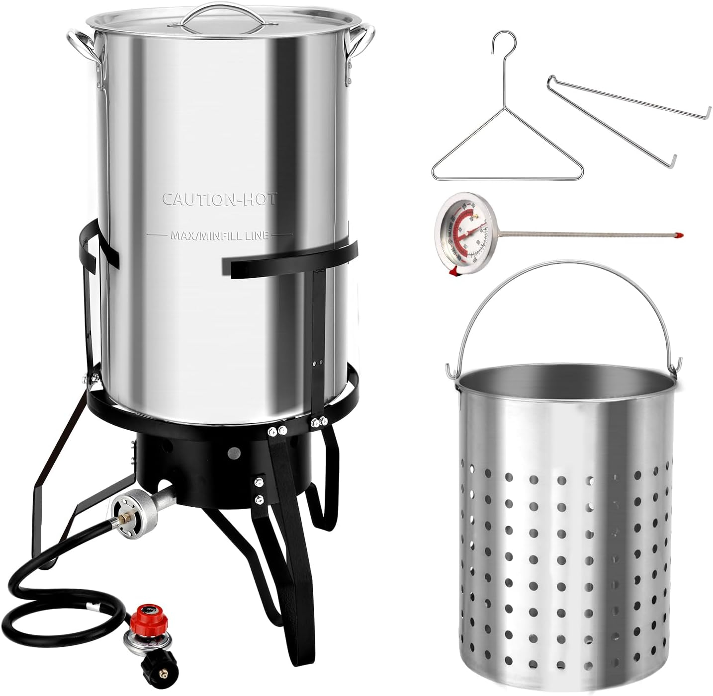 ROVSUN 50QT Turkey Fryer with Stainless Steel Boiler Steamer Basket & 54,000BTU Propane Burner, Outdoor Gas Deep Fryer & Seafood Crawfish Boil Pot Set with High Pressure Propane Regulator and Hose