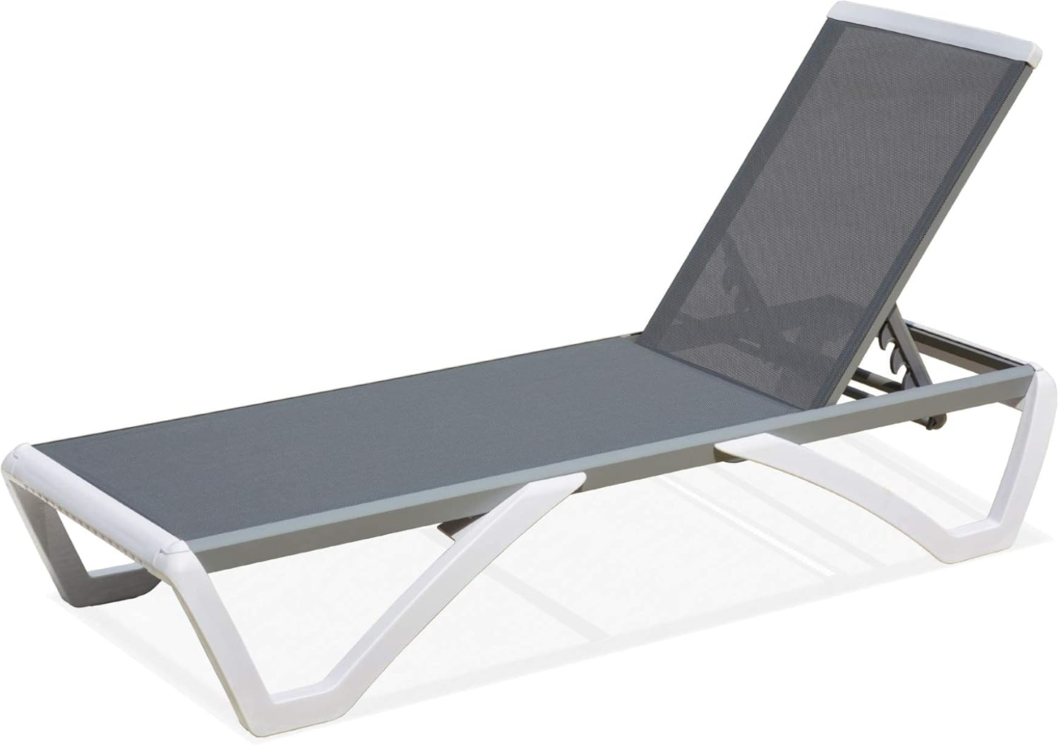 Domi Pool Lounge Chair Aluminum Adjustable Outdoor Chaise Lounge,All Weather Plastic Poolside Lounge Chair for Deck Lawn Backyard, Gray Textilene