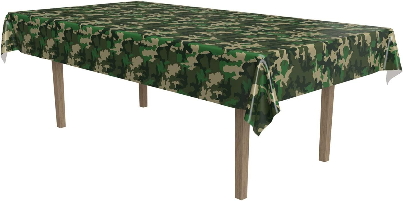 Camouflage Green and Beige Rectangular Plastic Table Cover