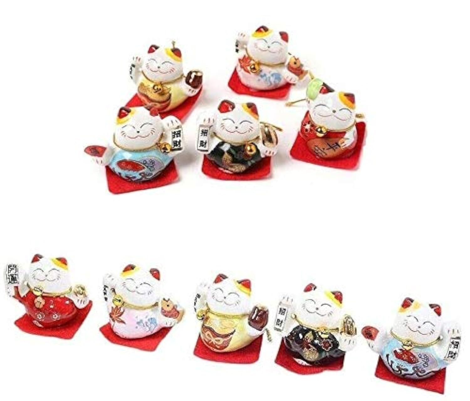 EatingBiting Set of 5 Japanese Ceramics Maneki Neko Lucky Cat Figurines Waving Upright Fortune Cat Figurines Cute Smiley Waving Upright Lucky Fortune