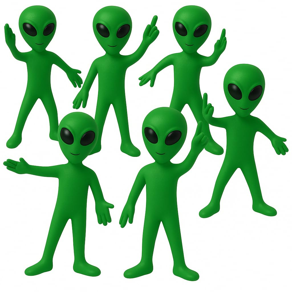 12 Pack- Bendable Rubber Green Aliens (3.75") Action Figures Bendable UFO Aliens Limbs Sensory Stress Relief Fidget Toys. Great Party Favor Trick or Treat Supplies