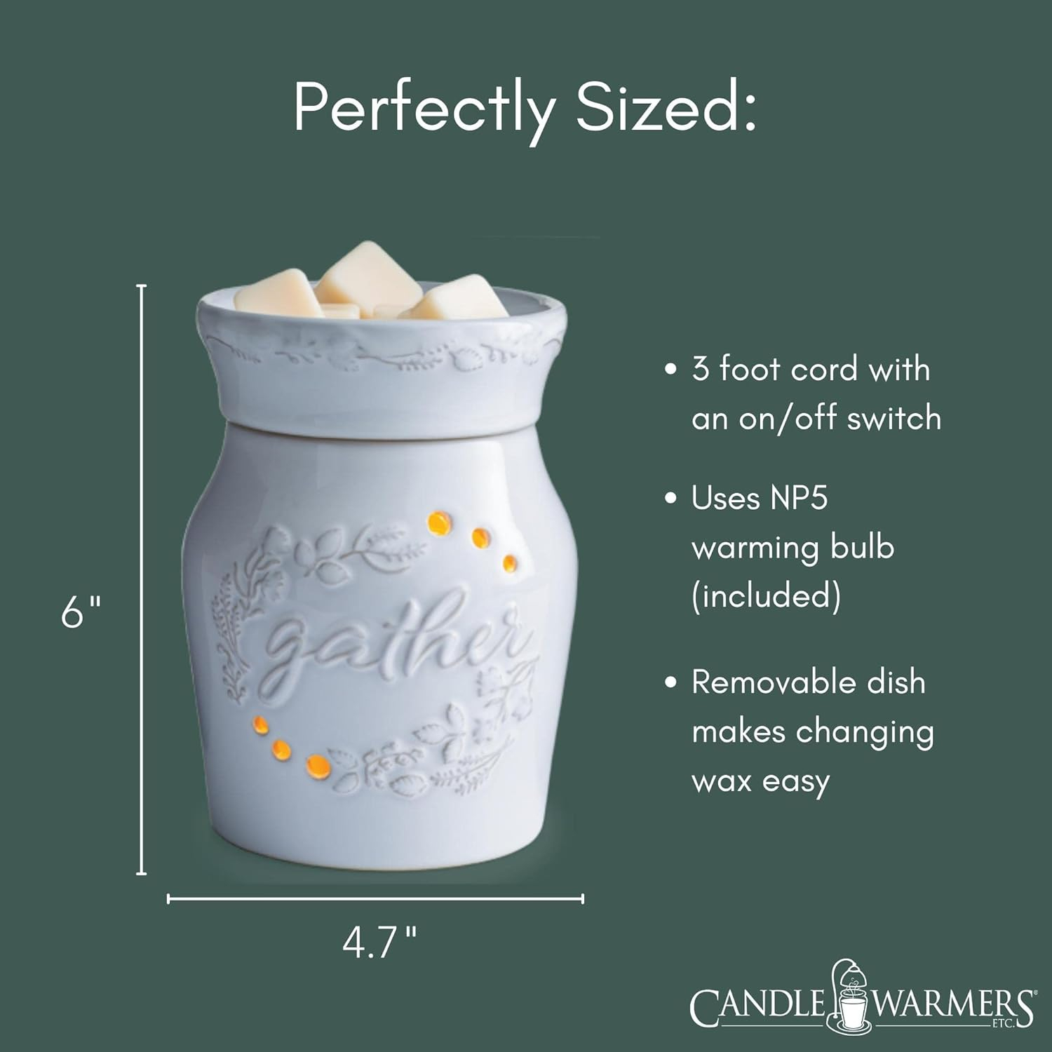 White Ceramic Botanical Fragrance Warmer with Gather Motif