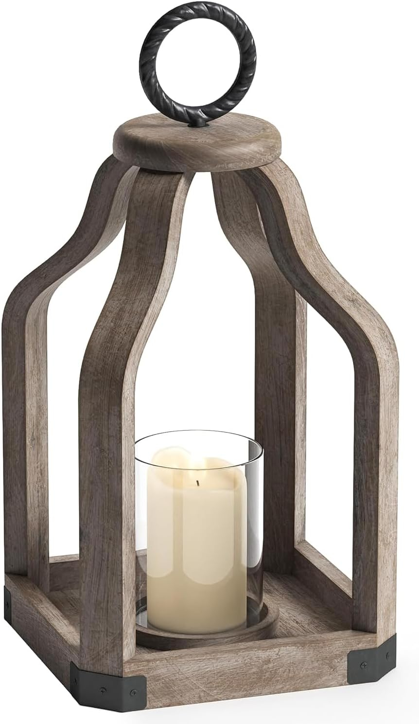 Barnyard Designs Wood Lantern Decor, Rustic Decor Candle Lantern, Outdoor Lanterns Farmhouse Candle Holder, Decorative Lanterns for Wedding, Farmhouse Table Decor, Large 7.5" x 15.75", Brownish Grey