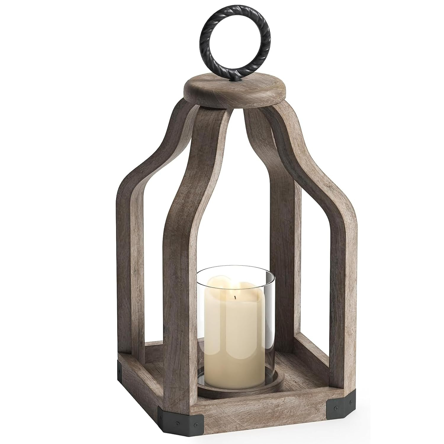 Barnyard Designs Wood Lantern Decor, Rustic Decor Candle Lantern, Outdoor Lanterns Farmhouse Candle Holder, Decorative Lanterns for Wedding, Farmhouse Table Decor, Large 7.5" x 15.75", Brownish Grey