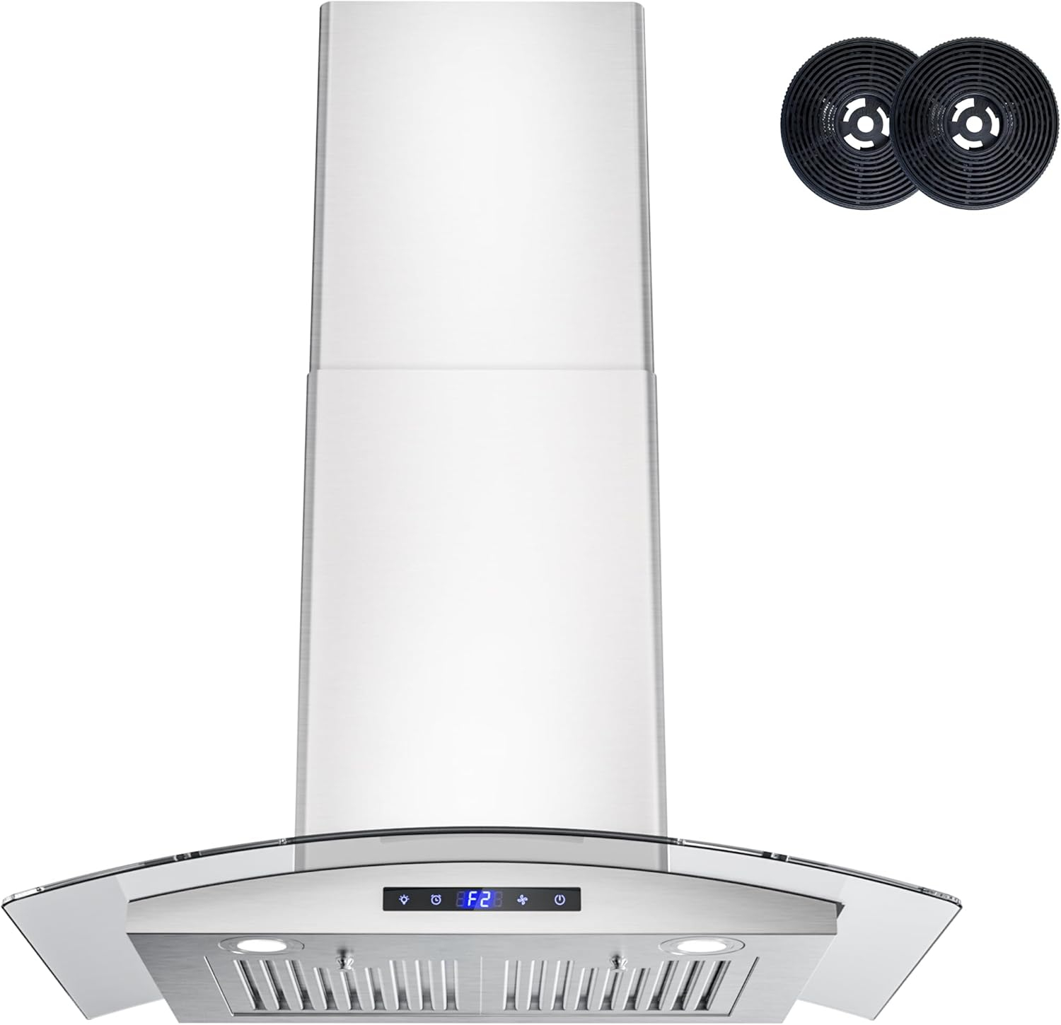 FIREGAS 30 inch Wall Mount Range Hood 600CFM with Ducted Exhaust Vent,3 Speed Fan,Soft Touch Controls,LED Lights,Permanent Filters in Stainless Steel,includes Charcoal Filter