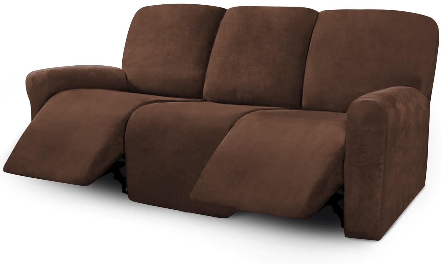 ULTICOR Velvet 8-Pieces Recliner Sofa Covers Stretch Reclining Couch Covers for 3 Cushion Reclining Sofa Slipcovers Furniture Covers Thick Soft Washable (3 Seater Recliner Cover, Chocolate) 3 Seater Recliner Cover Chocolate