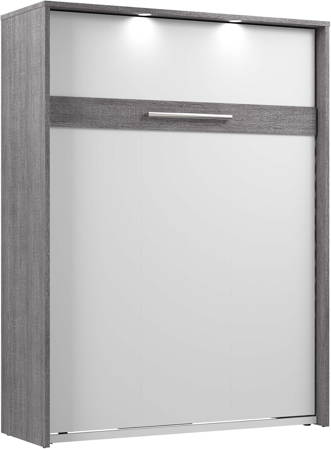 Gray Wood Queen Murphy Bed with Upholstered Frame and Drawer